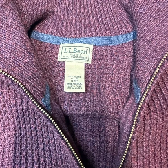 LL Bean Men's Organic Cotton Full Zip Sweater Purple Medium Regular 508221 - Picture 4 of 10